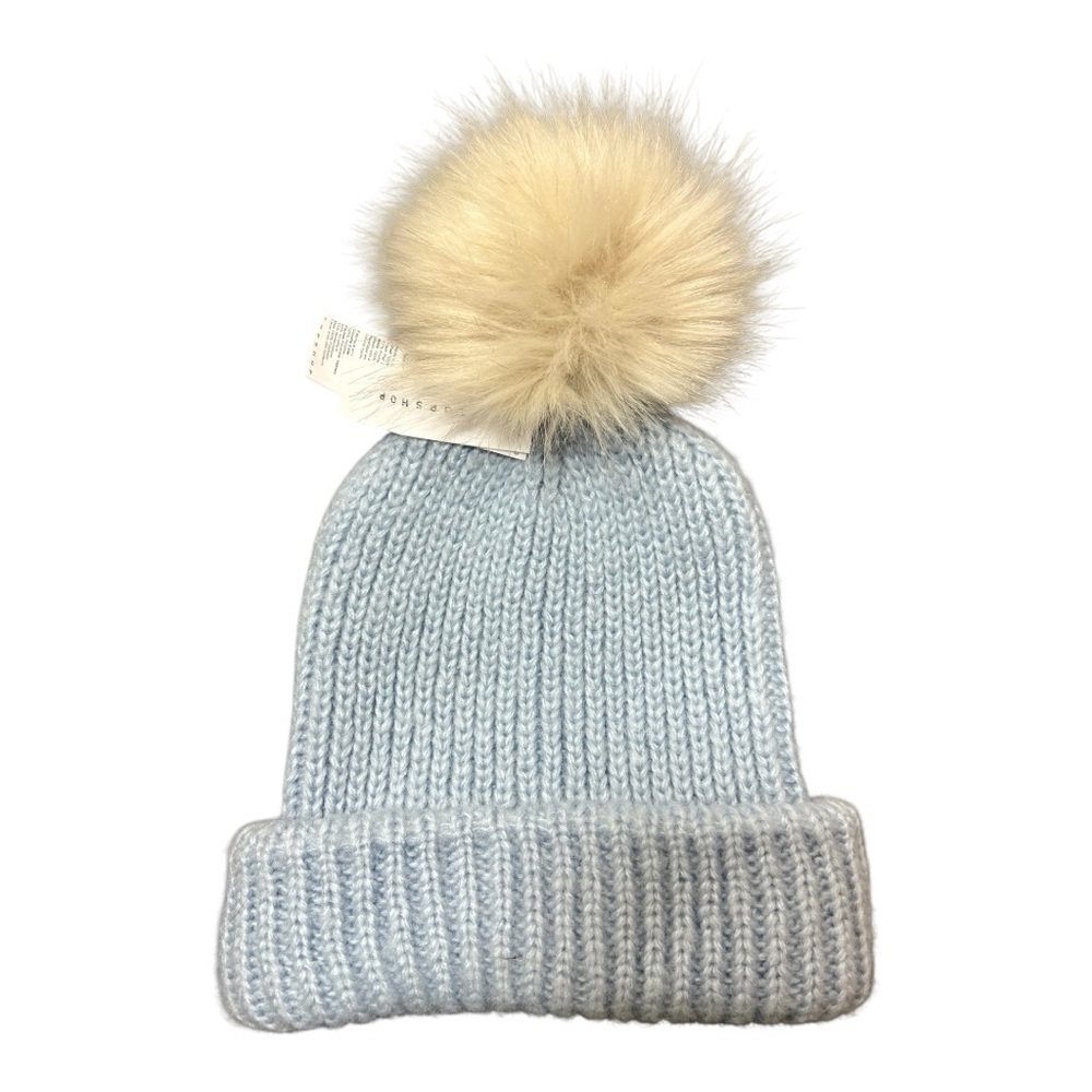 TOPSHOP Cozy Blue Knit Pom-Pom Beanie